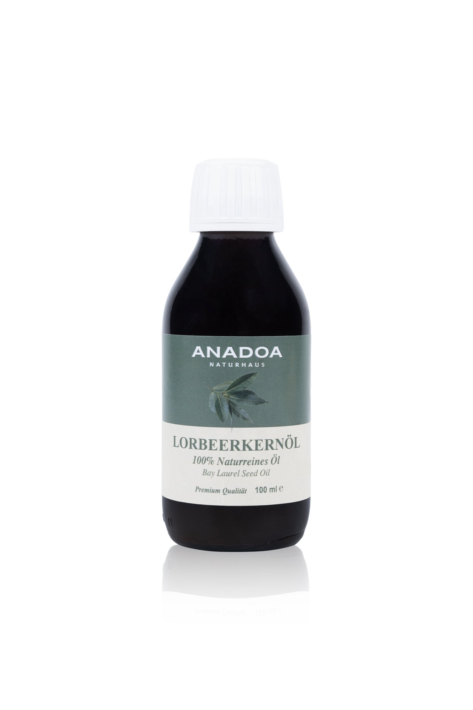 Lorbeerkernöl in einer Flasche, gewonnen durch Kaltextraktion – natürliche Pflege für Haut und Haar